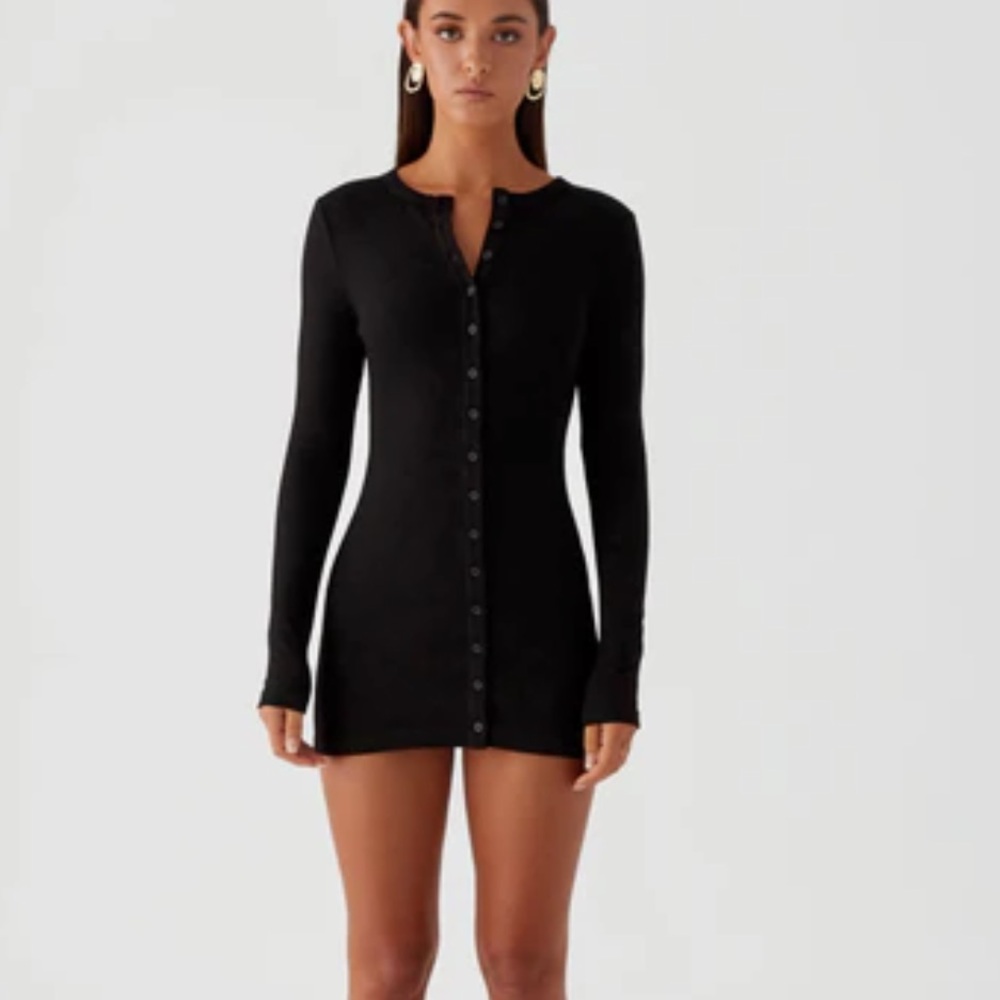 Peppermayo Ailee Long Sleeve Mini Dress - Black